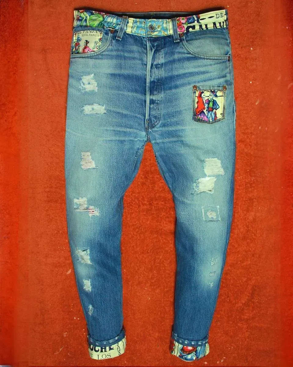 Levi's Vintage Teschi Calaveras jeans custom tessuto