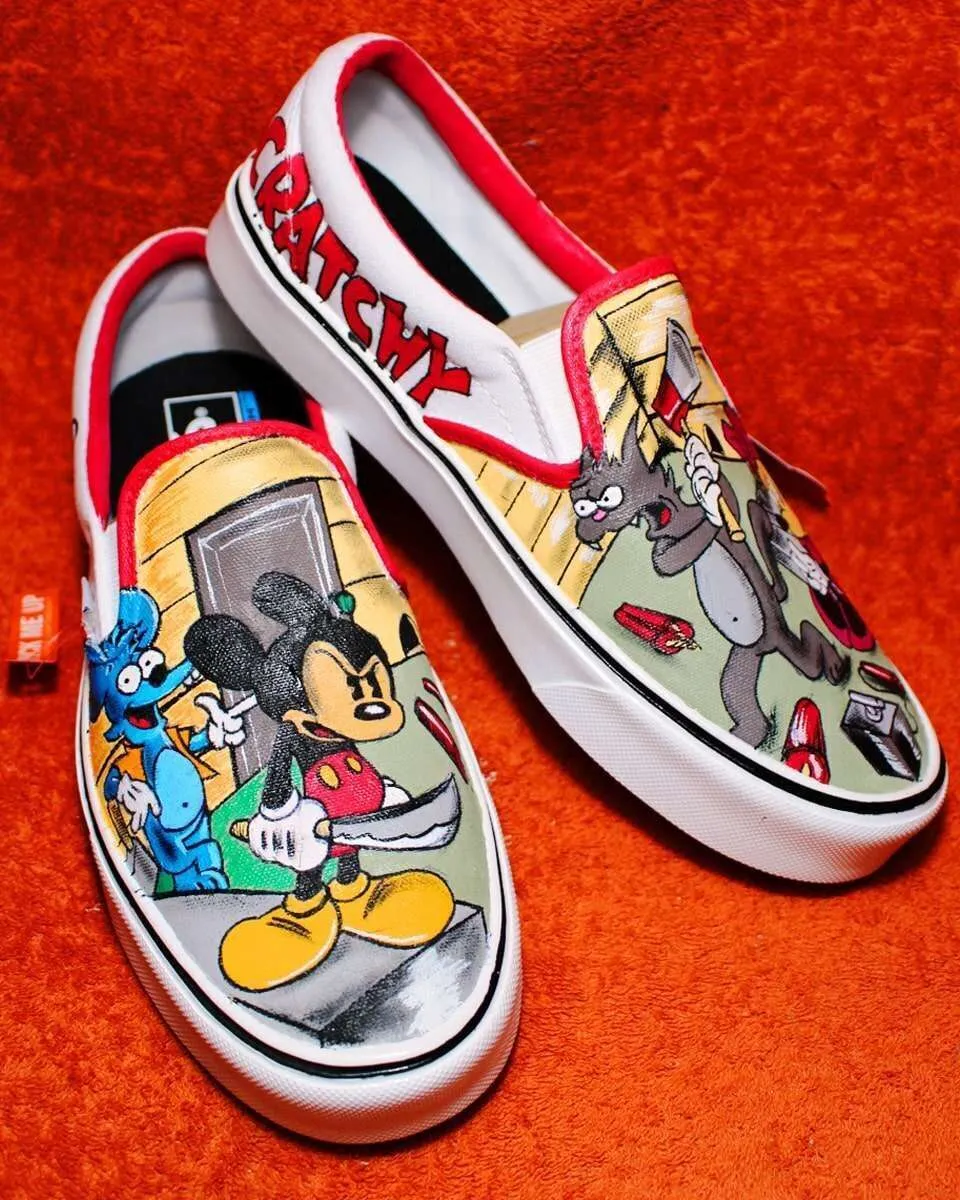 Vans Slip-On Topolino vs Grattachecca e Fichetto scarpe dipinte