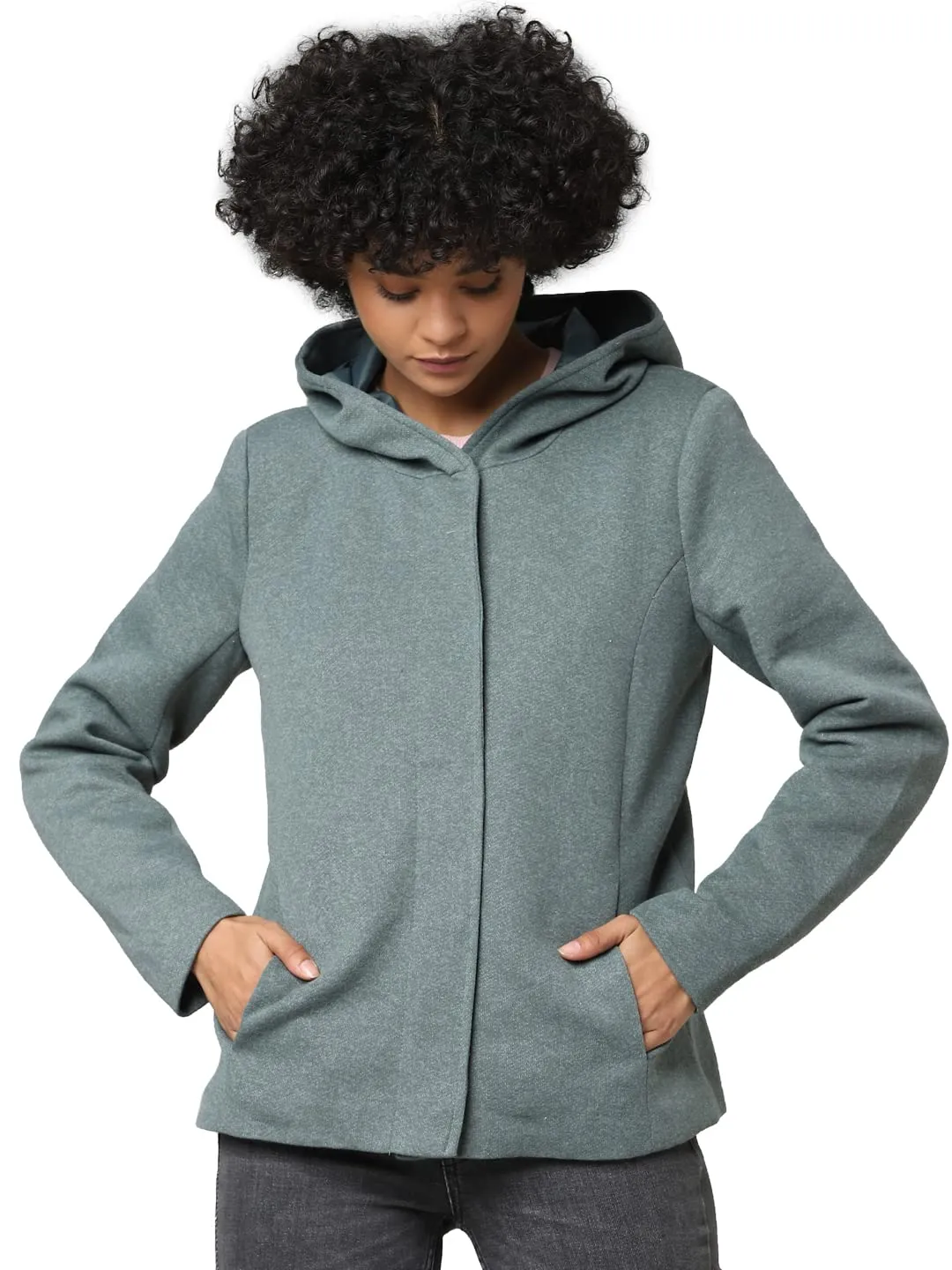 Only Sedona giacca corta donna XS verde melange cappuccio