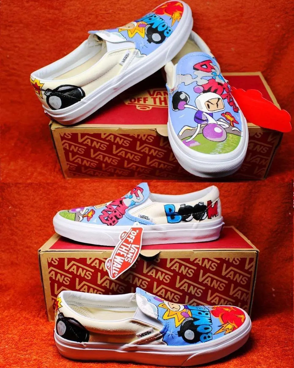 Vans Slip-On Bomberman anni 90 scarpe dipinte a mano