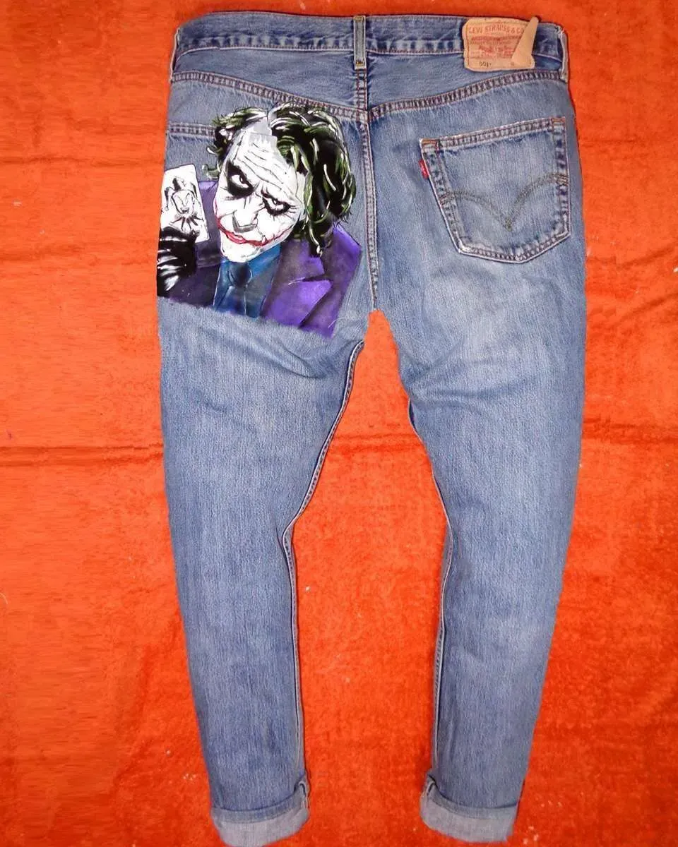 Never Say Never Joker jeans Levis vintage dipinti a mano jolly