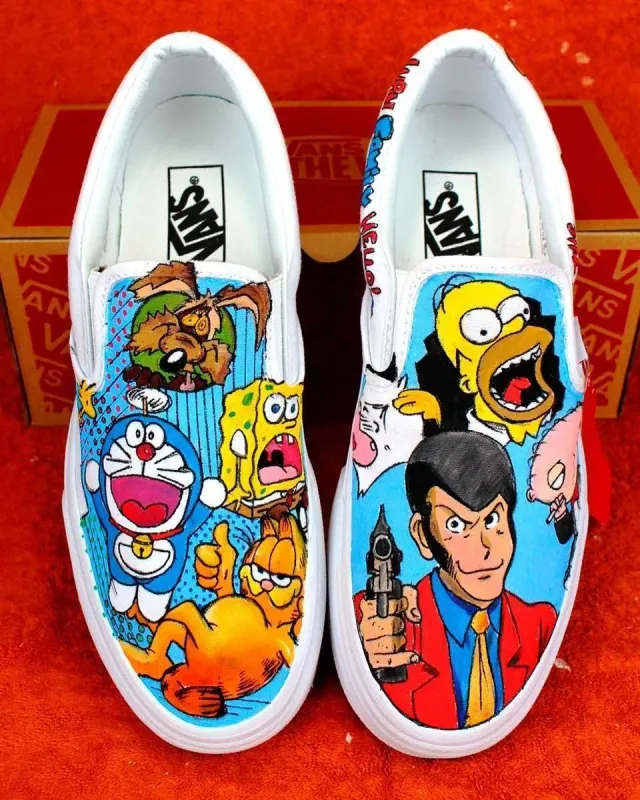 Never Say Never Cartoon Anni 90 slip-on Vans dipinte