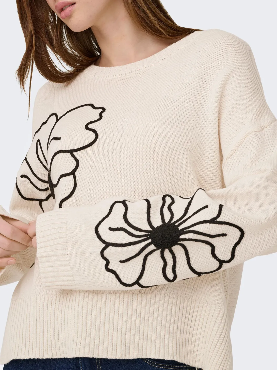ONLY Onlpetra Maglia Ricamo Fiori Betulla XL