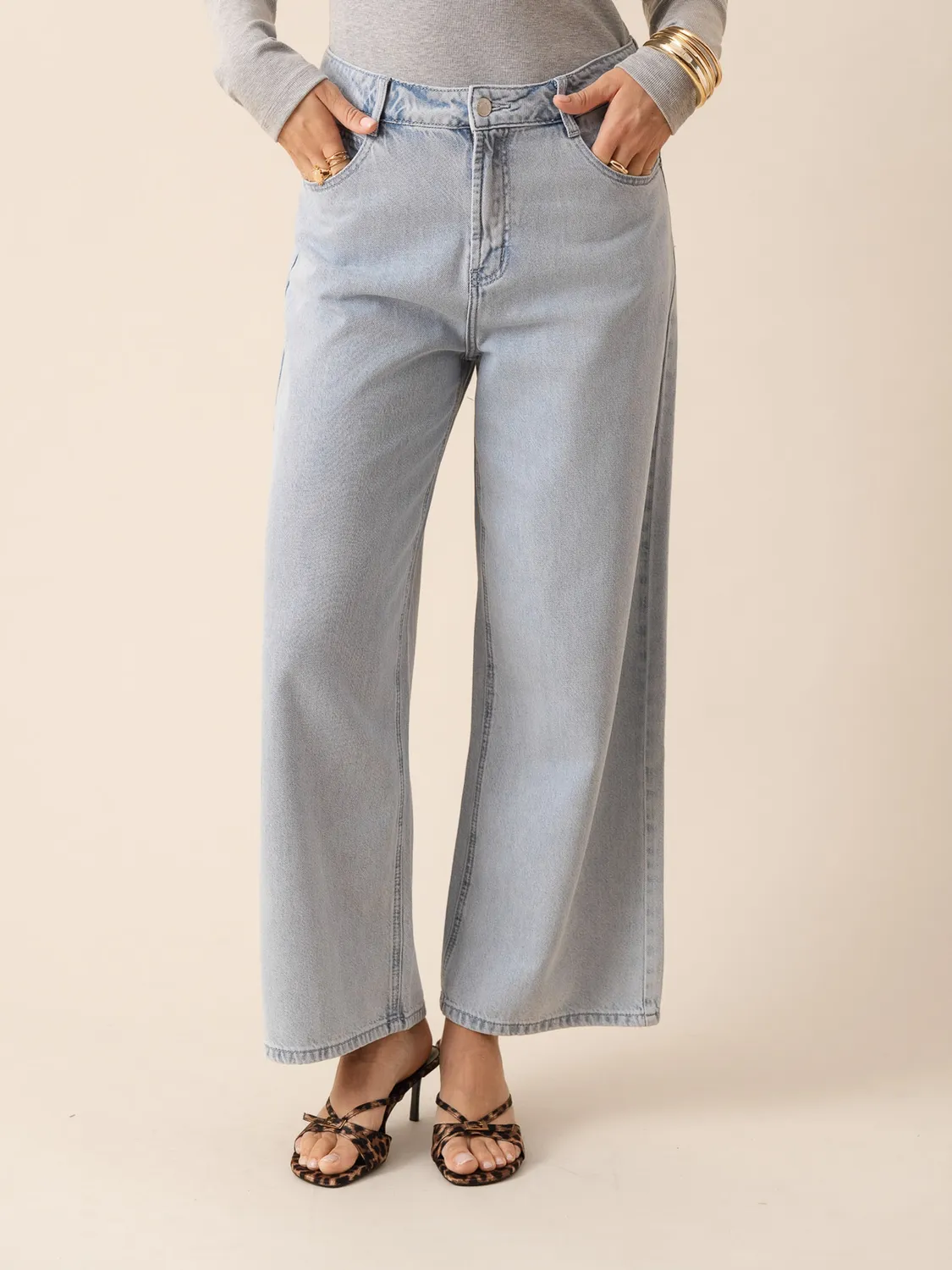 Oraije Joy pantaloni wide azzurro lyocell