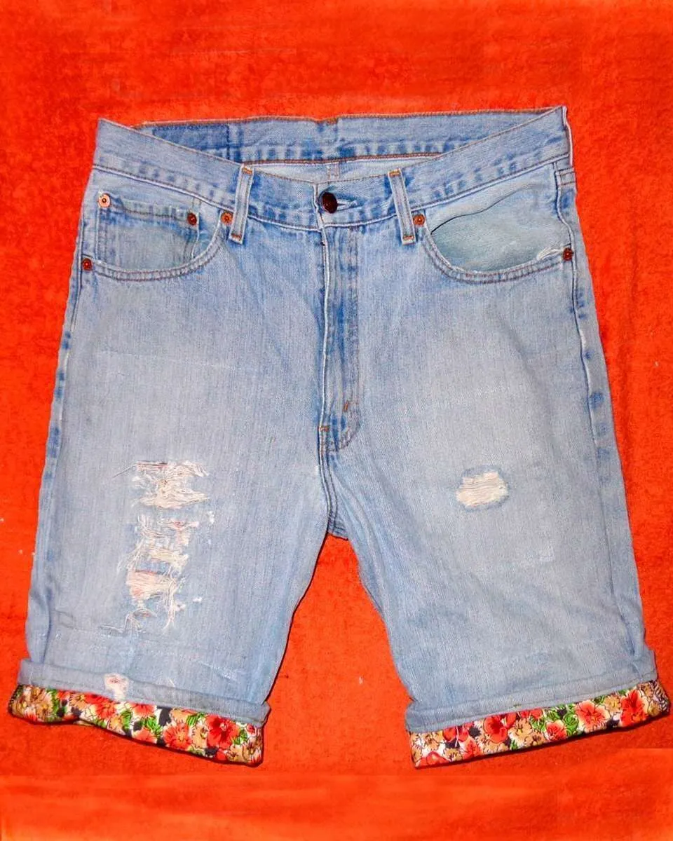 Never Say Never Fiori Arancioni bermuda jeans personalizzato