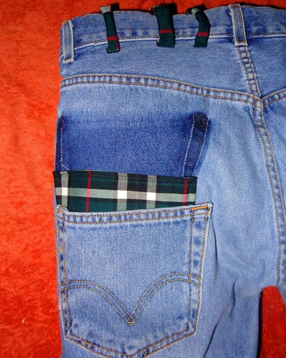 Levi's Vintage jeans teschio celeste tessuto check custom