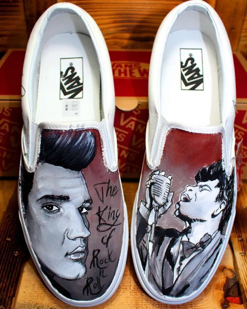 Never Say Never Vans Slip-On Elvis James Brown sneakers dipinte