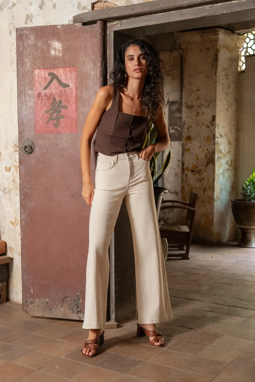 Oraije Gabriel jeans wide beige gamba larga