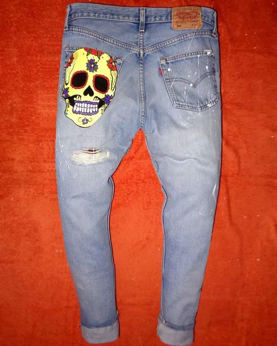 Levi's Vintage Teschio Giallo jeans dipinti a mano