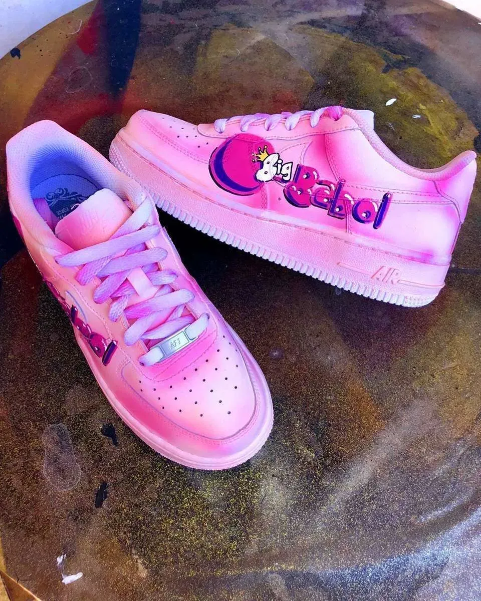 Nike Air Force 1 Big Babol Rosa sneakers dipinte a mano