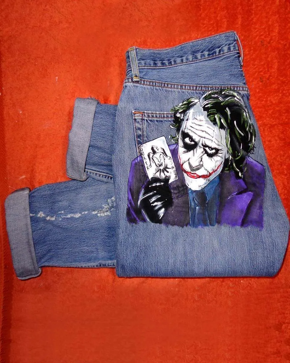 Never Say Never Joker jeans Levis vintage dipinti a mano jolly