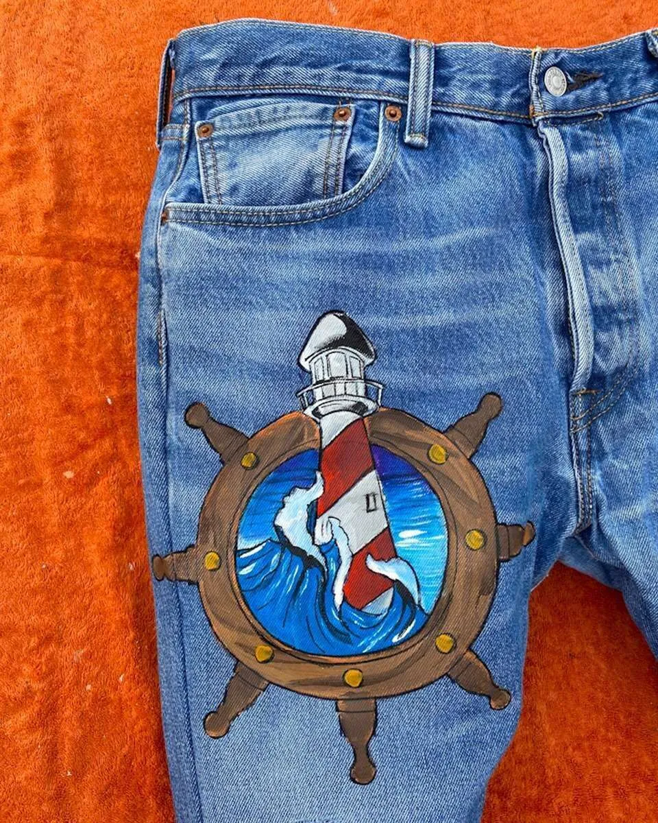 Never Say Never Jeans Levi's Nave Faro dipinto mano