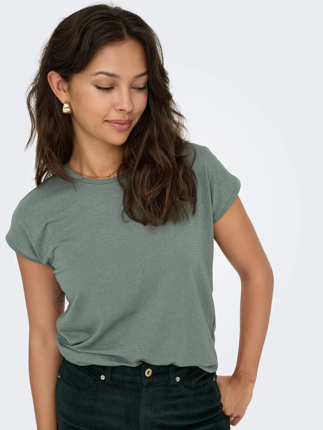 ONLY Maglia Donna Righe Brillantini scollo rotondo nera
