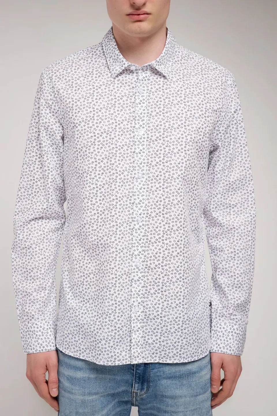 Teddy Smith Carton ML camicia bianca micro fantasia blu cotone