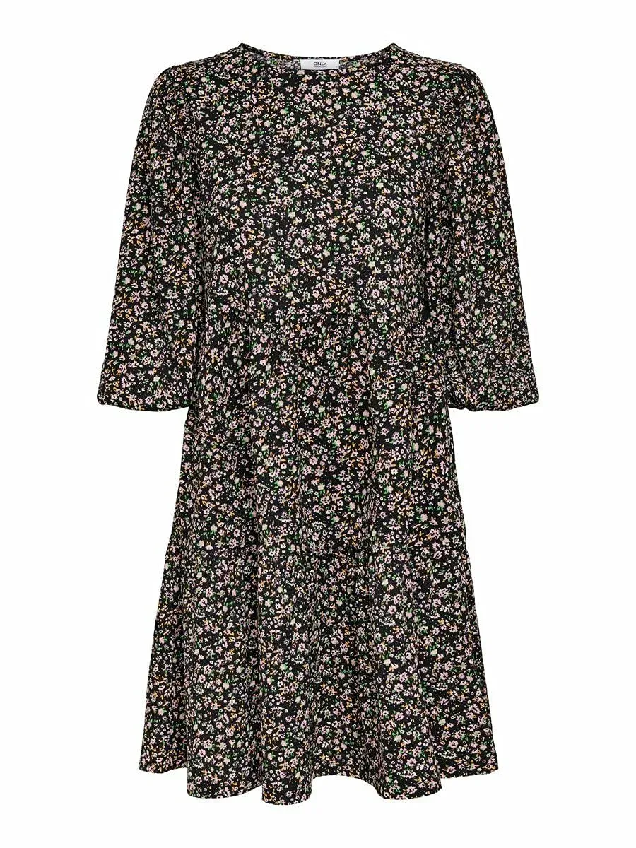 Only abito corto donna nero S maniche palloncino