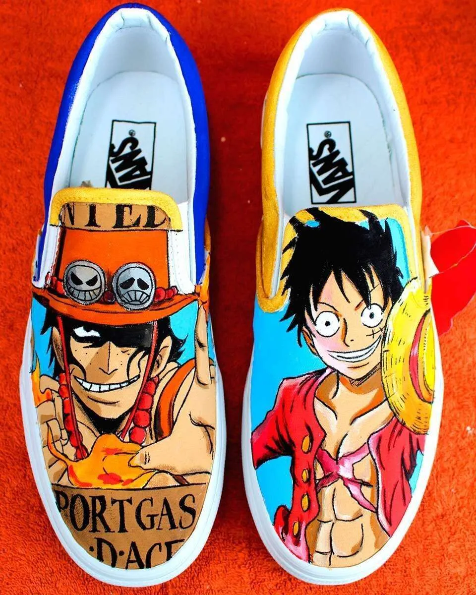 Never Say Never Vans Slip-On Luffy Ace scarpe nere dipinte a mano