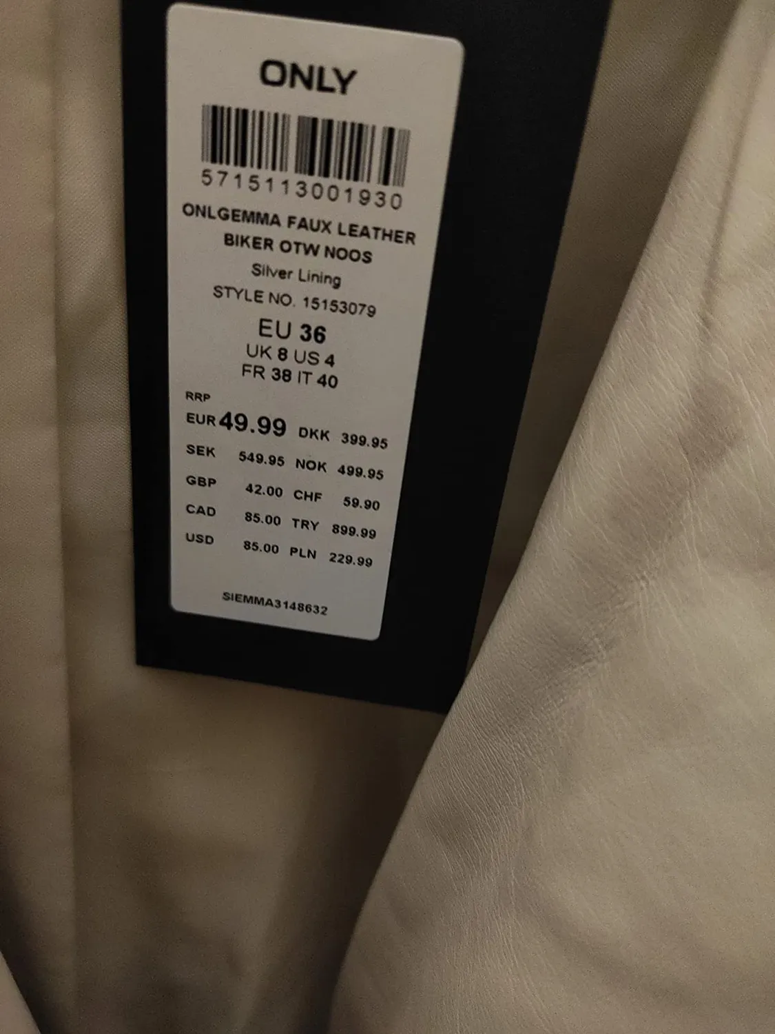 ONLY ONLGEMMA Giacca Ecopelle Donna Nero 36