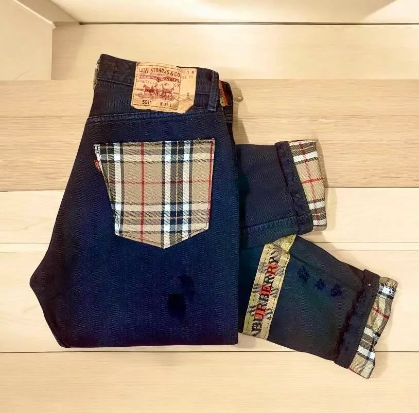 Levi’s Vintage Black 25 jeans tessuto check personalizzato