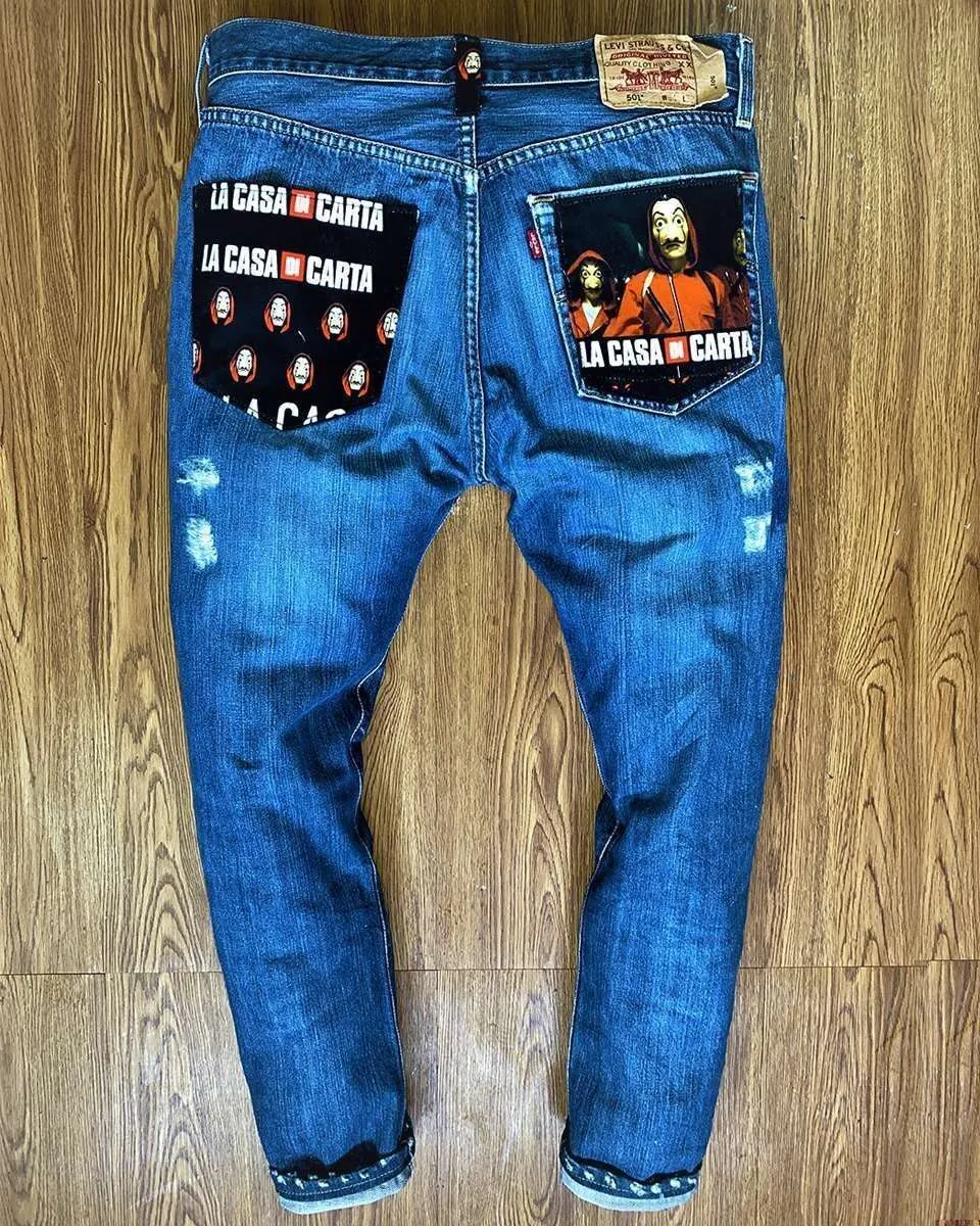 Never Say Never La Casa di Carta jeans Levis vintage con tessuto
