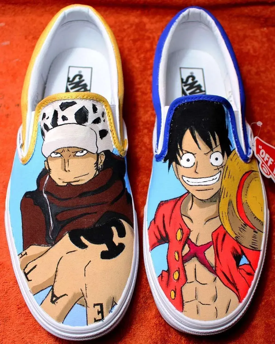 Never Say Never Luffy Law Vans Slip-On dipinte a mano