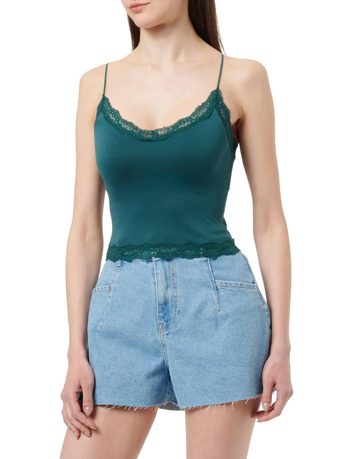 ONLY Onvicky top corto pizzo senza cuciture nero