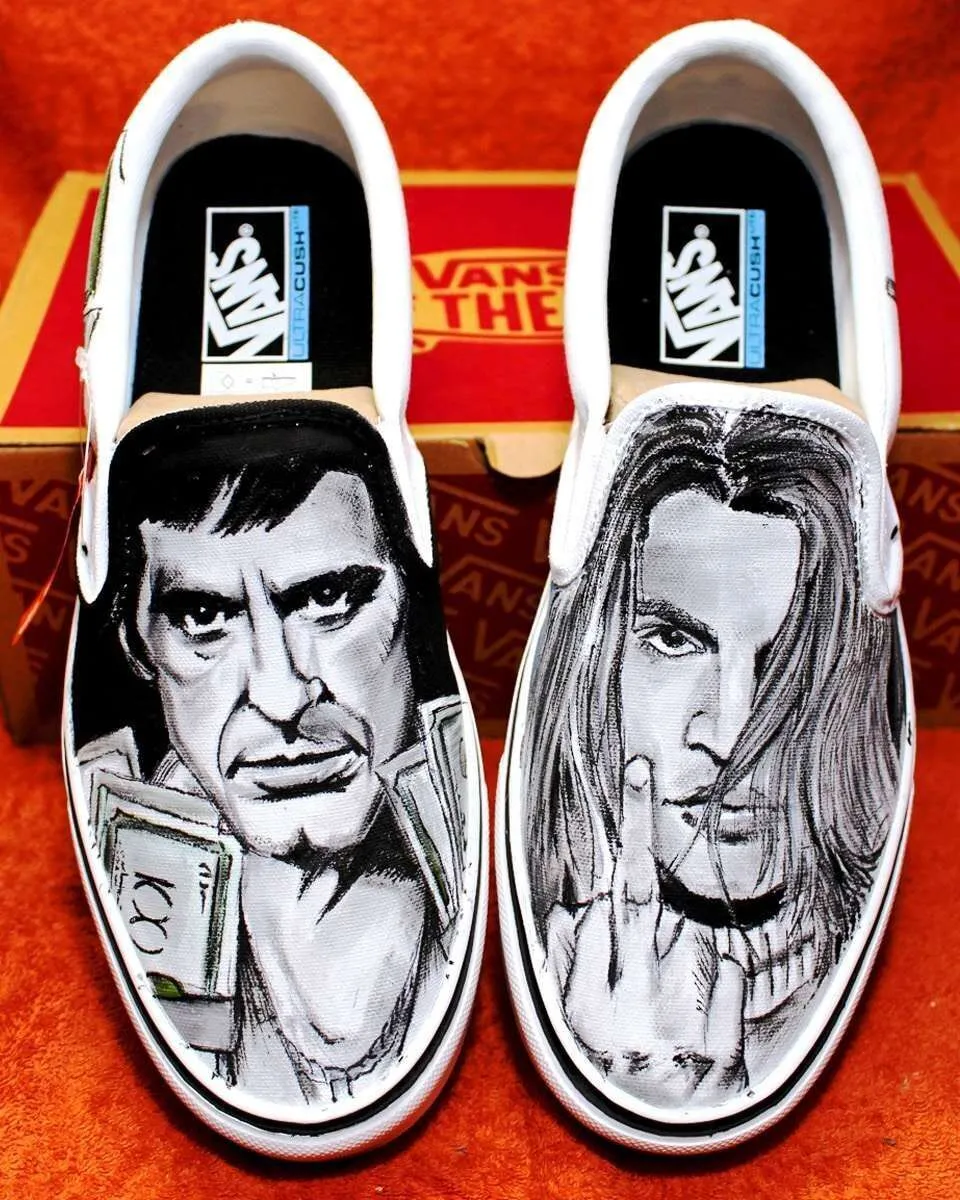 Never Say Never Vans Slip-On Scarface Blow sneakers dipinte a mano