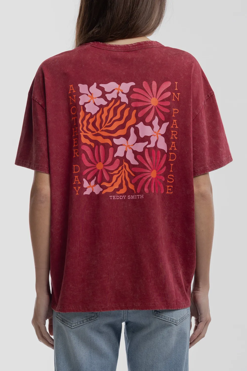 Teddy Smith T-Florali MC Grenat T-Shirt Donna Granata