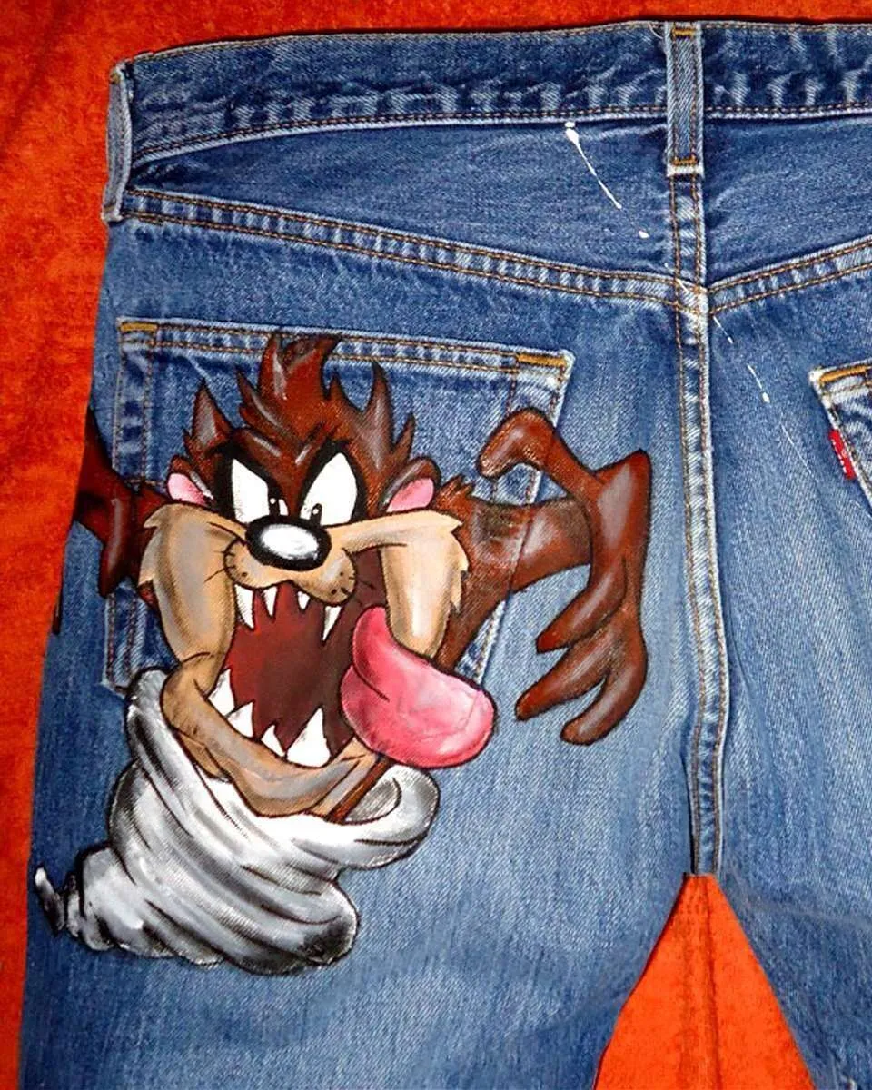 Never Say Never Taz jeans Levi's vintage dipinti su misura