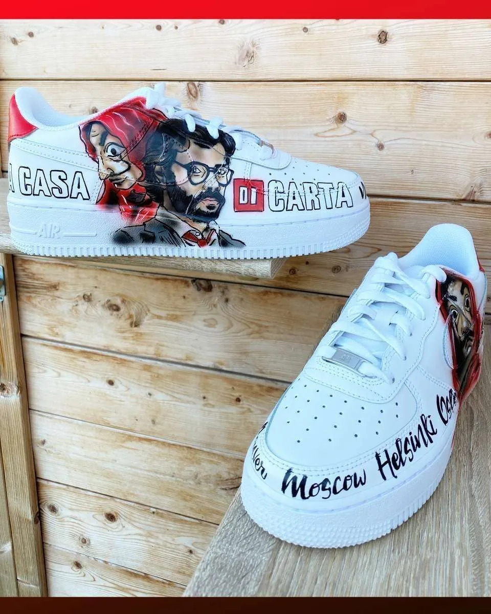 Never Say Never Nike Air Force 1 Casa di Carta sneakers dipinte