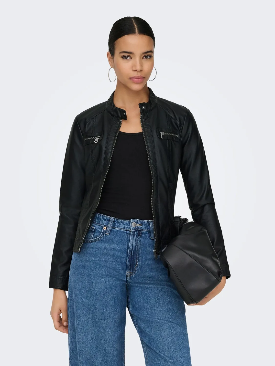 ONLY Mao Giacca Pelle Donna S Nera Collo Coreano