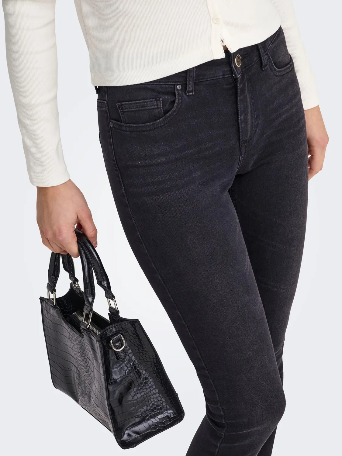 Only Onlblush Mid jeans skinny donna nero black denim