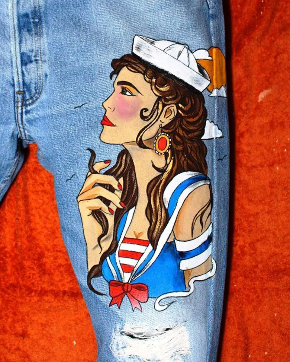Never Say Never Levi's Vintage Jeans Marinaio Sailor Dipinto