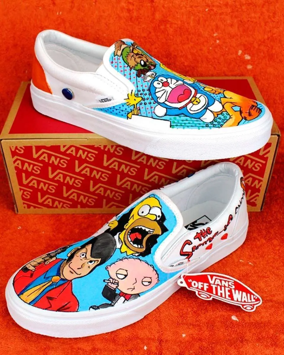 Never Say Never Cartoon Anni 90 slip-on Vans dipinte