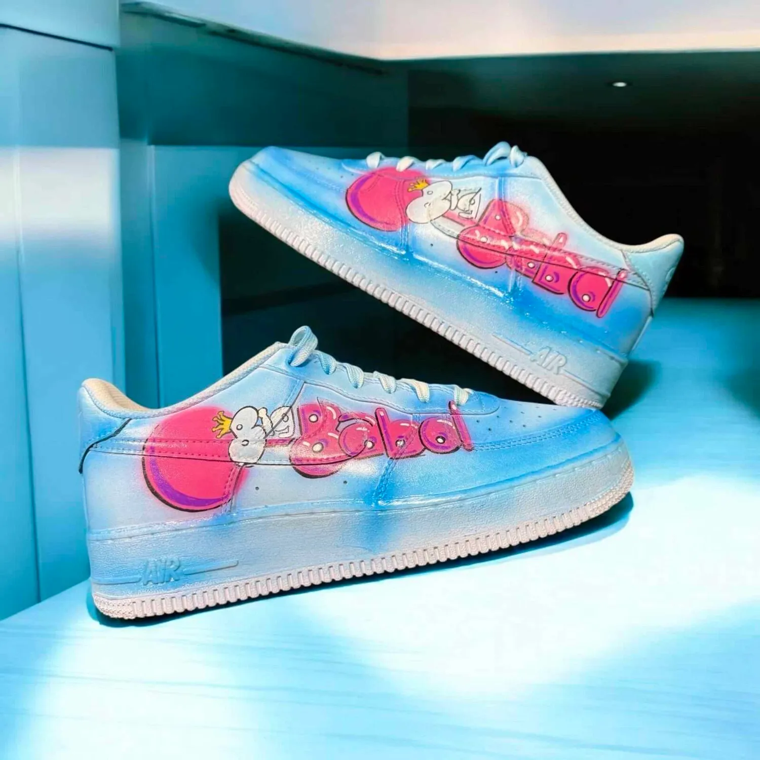 Never Say Never Air Force 1 Big Babol Blue sneakers dipinte