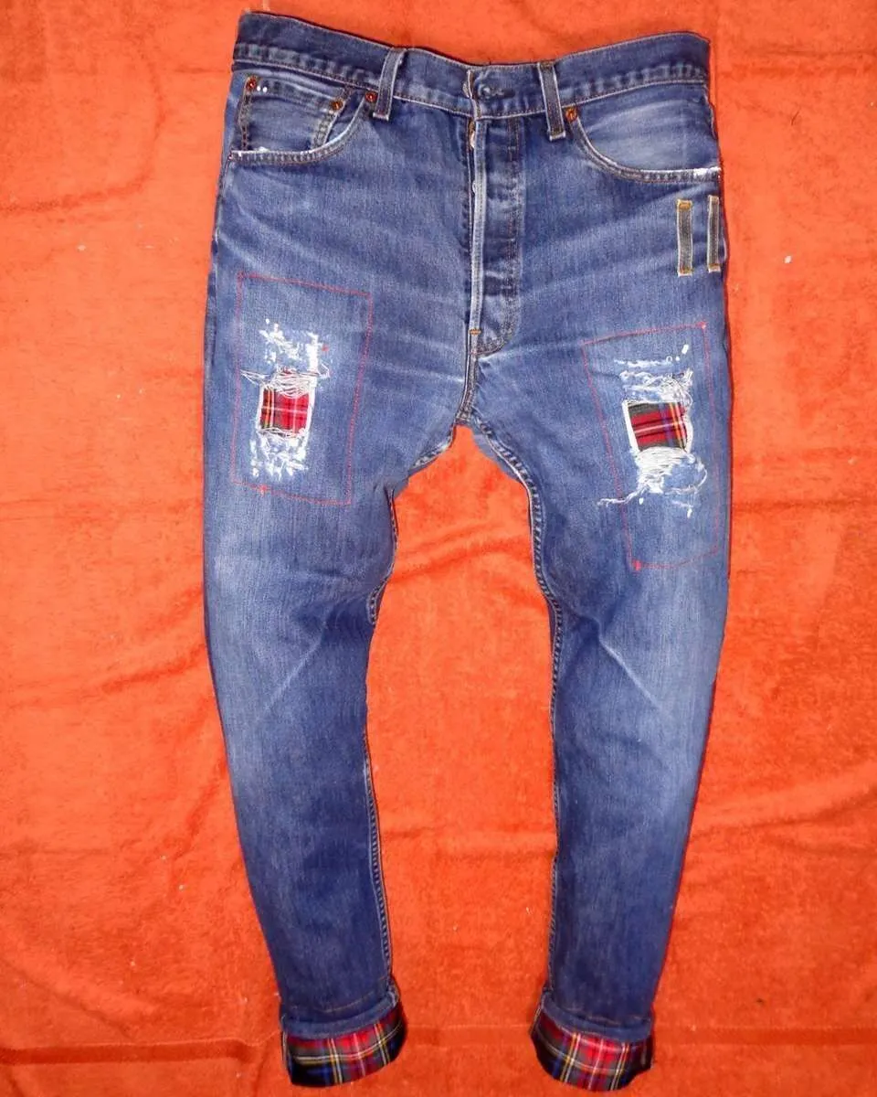 Never Say Never Levi's Vintage Scozzese jeans tasche remake