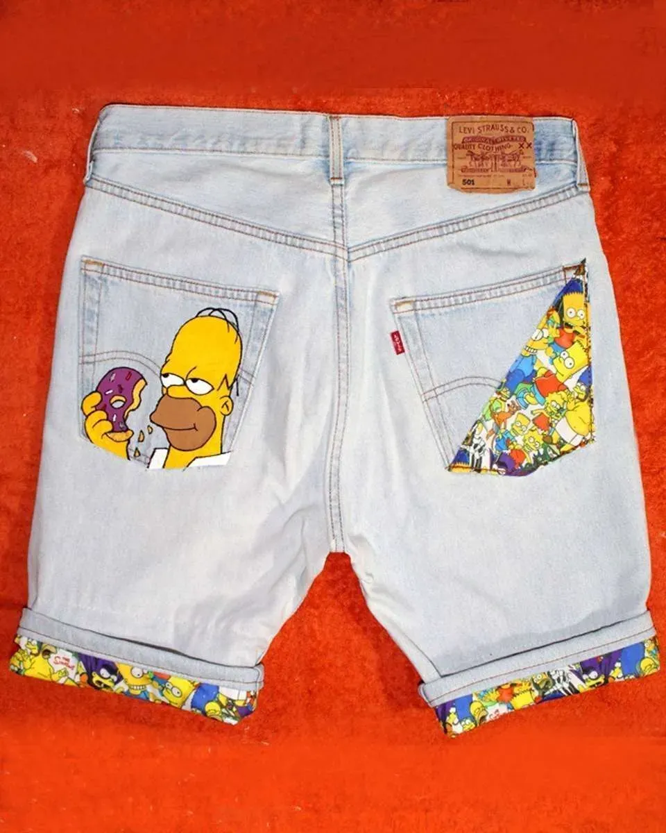 Levi's Vintage Homer Simpson bermuda jeans custom dipinto