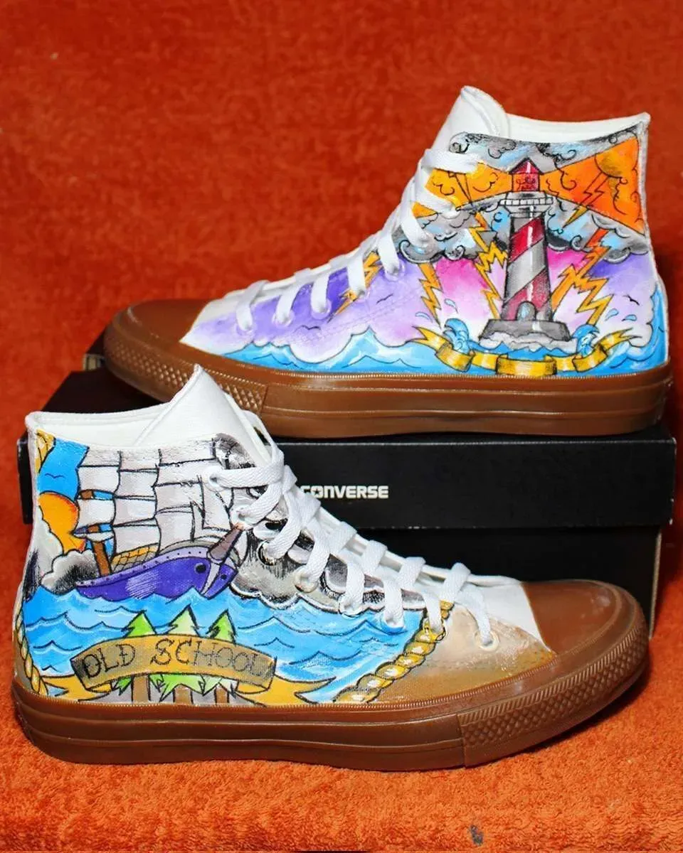 Converse All Star sneakers dipinte faro nave old school