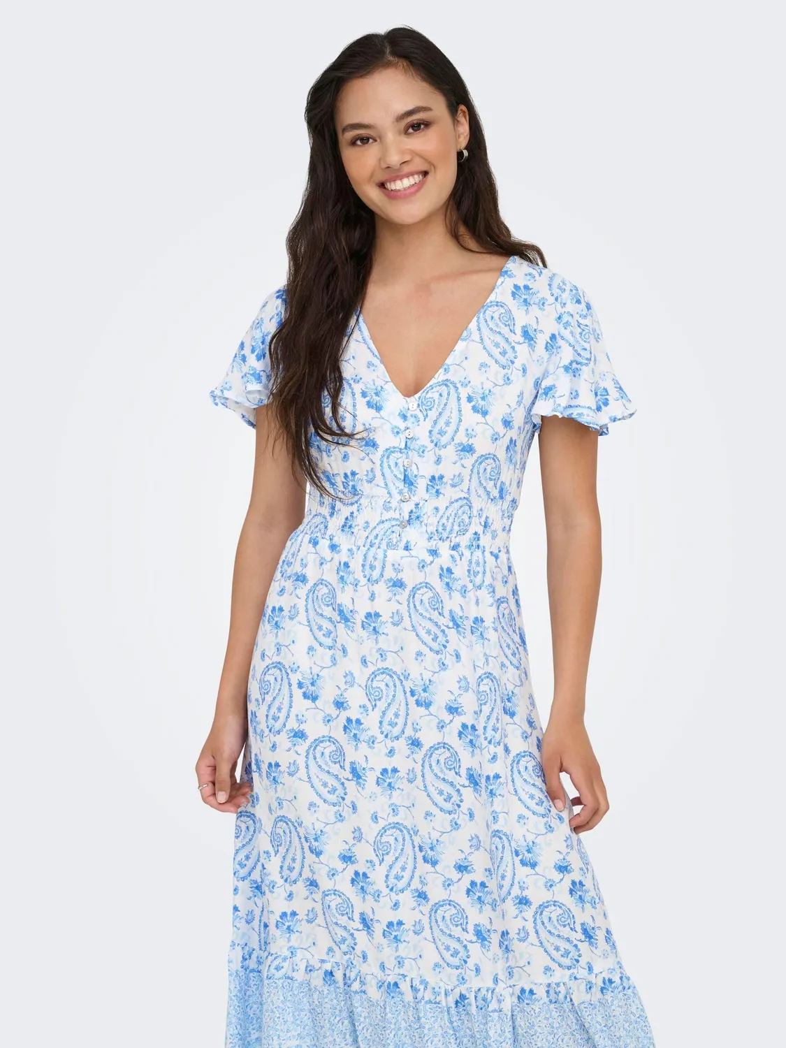 ONLY Onlmarianne Life abito midi S scollo V Cloud Dancer