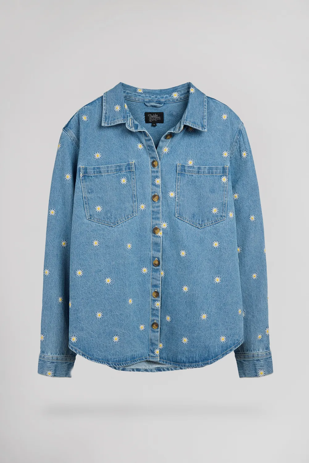 Teddy Smith C-Flower Camicia Jeans Donna Ricamo Floreale Indaco