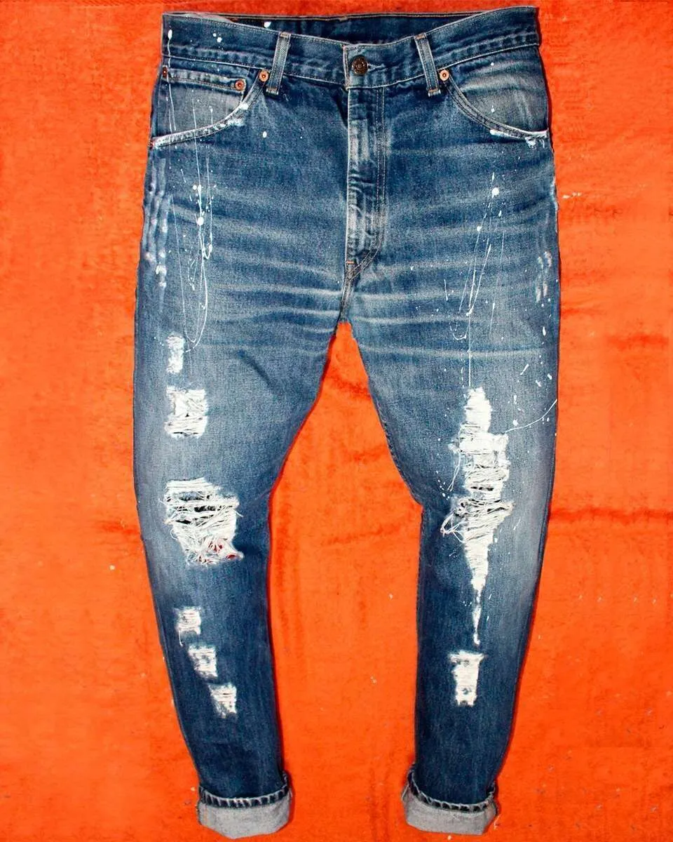 Never Say Never Teschio Messicano 07 jeans dipinti a mano