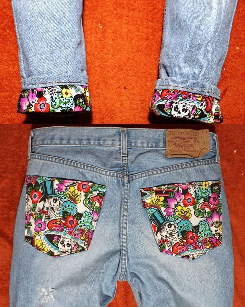 Levi's Vintage Jeans Custom Teschi Fiori Messicani