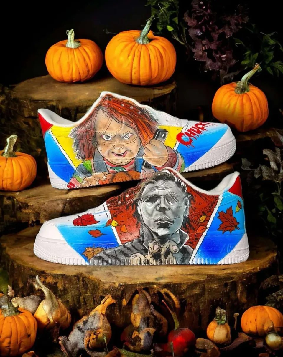 Nike Air Force 1 Chucky vs Jason sneakers dipinte a mano horror