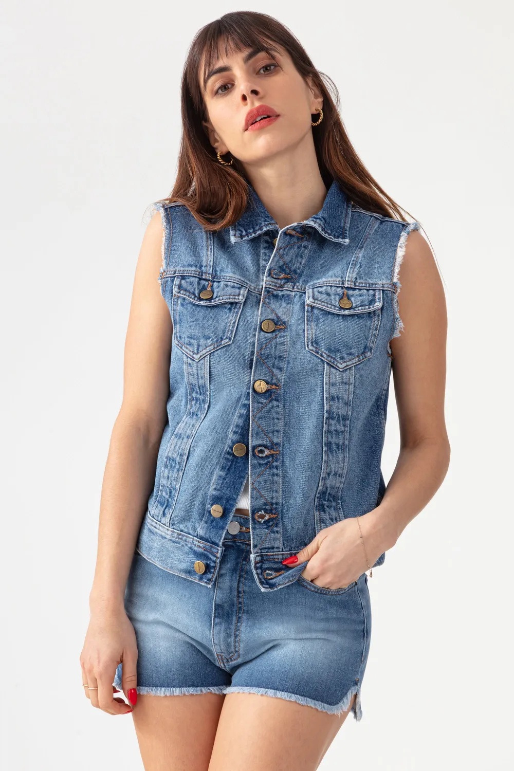 Acquaverde Loris Worn gilet jeans senza maniche