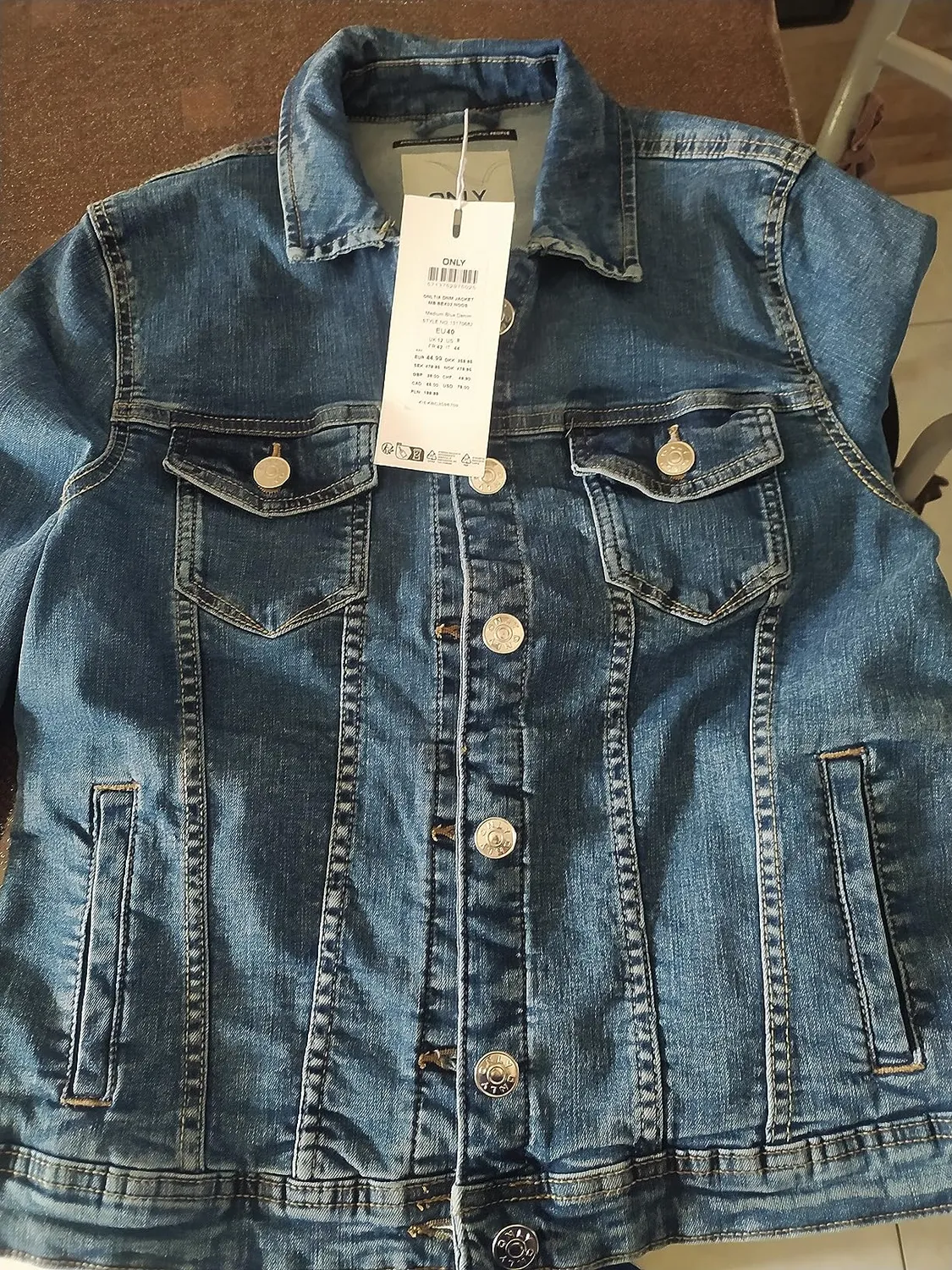 Only Tia giacca jeans donna blu cotone elasticizzato bottoni