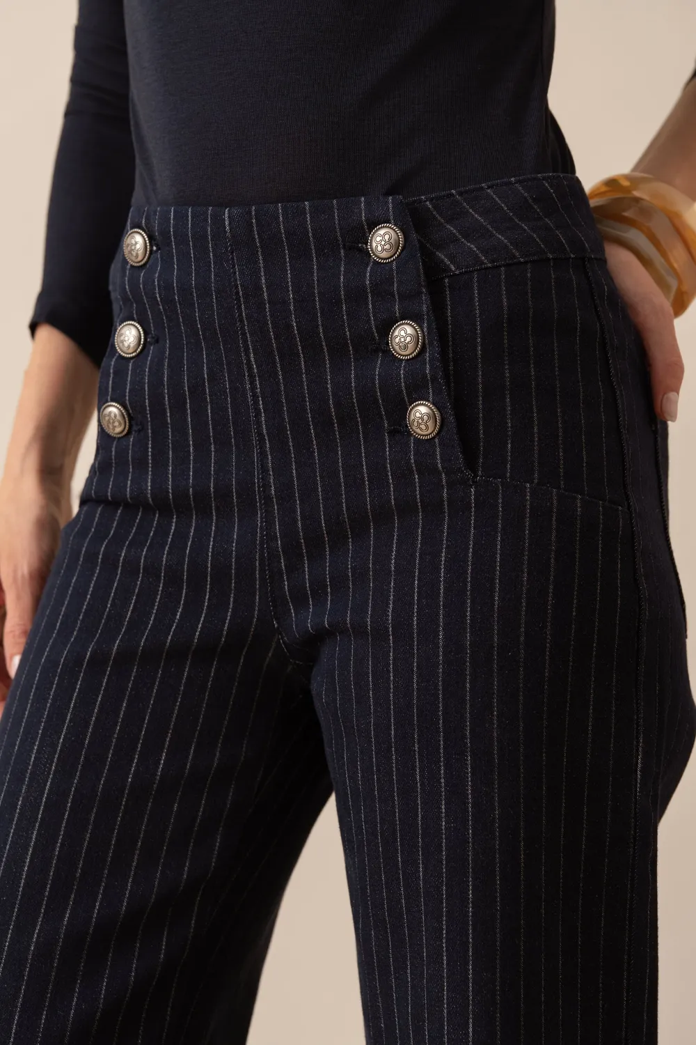 Oraije Victoire jeans wide bottoni rigato grezzo