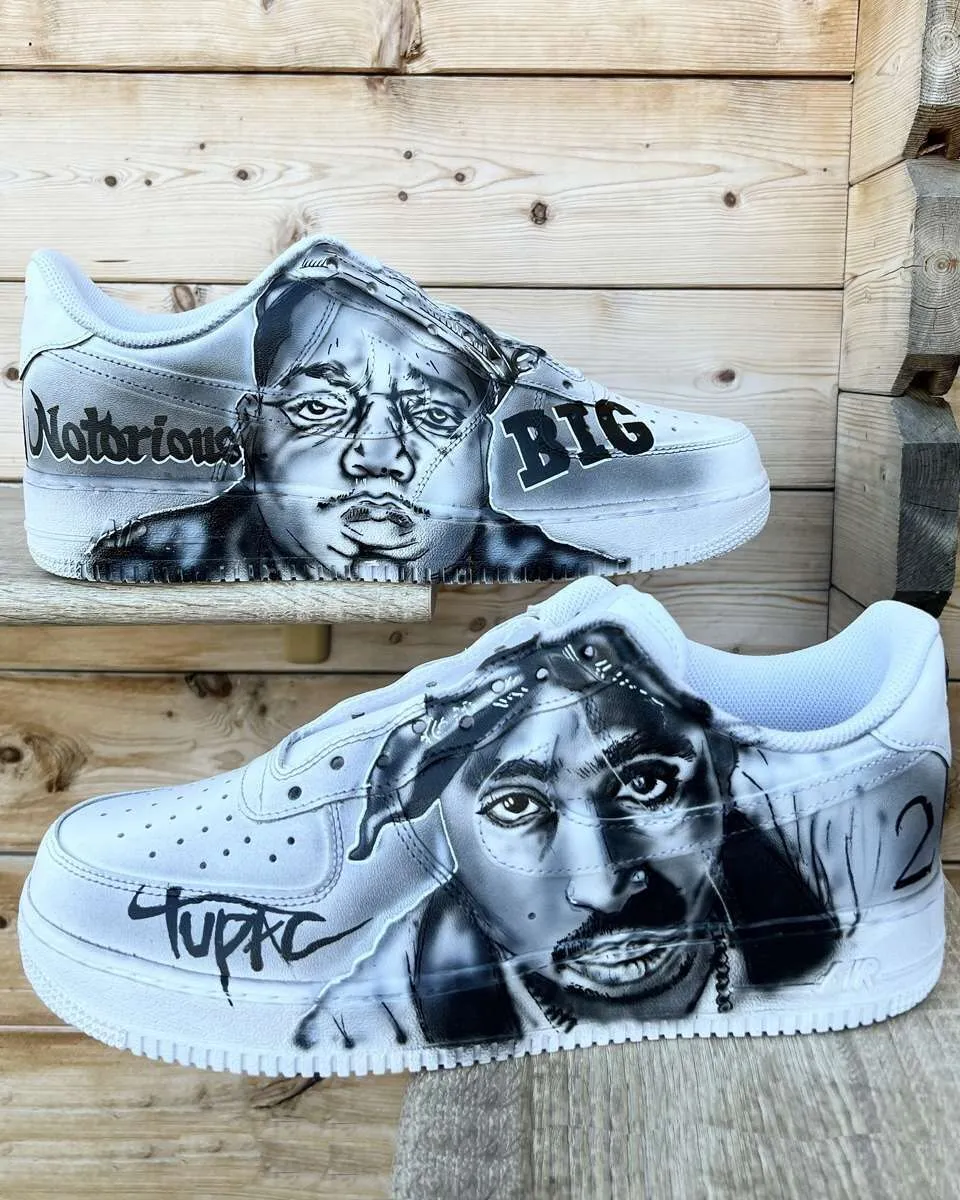 Never Say Never Air Force 1 Tupac BIG sneakers dipinte
