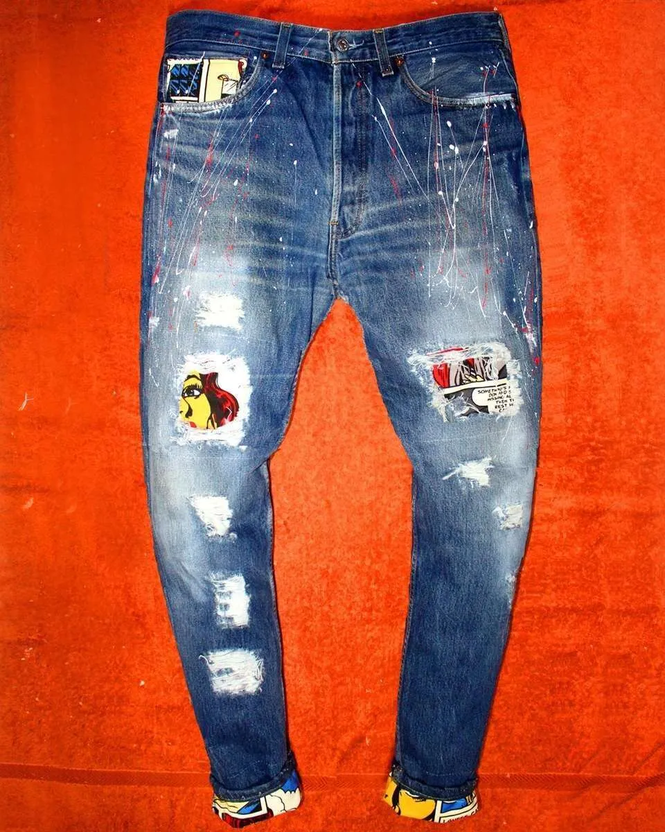 Levi's Vintage Jigen Lupin jeans dipinti a mano su misura