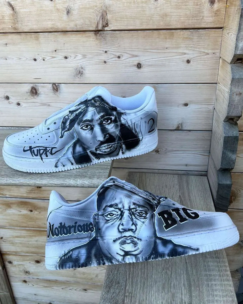 Never Say Never Air Force 1 Tupac BIG sneakers dipinte
