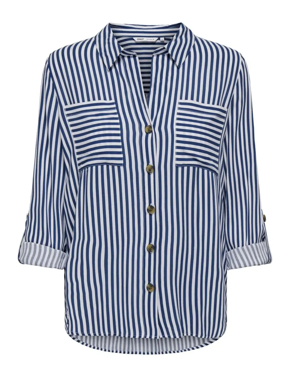 ONLY Shirt camicia manica arrotolata nera giro manica
