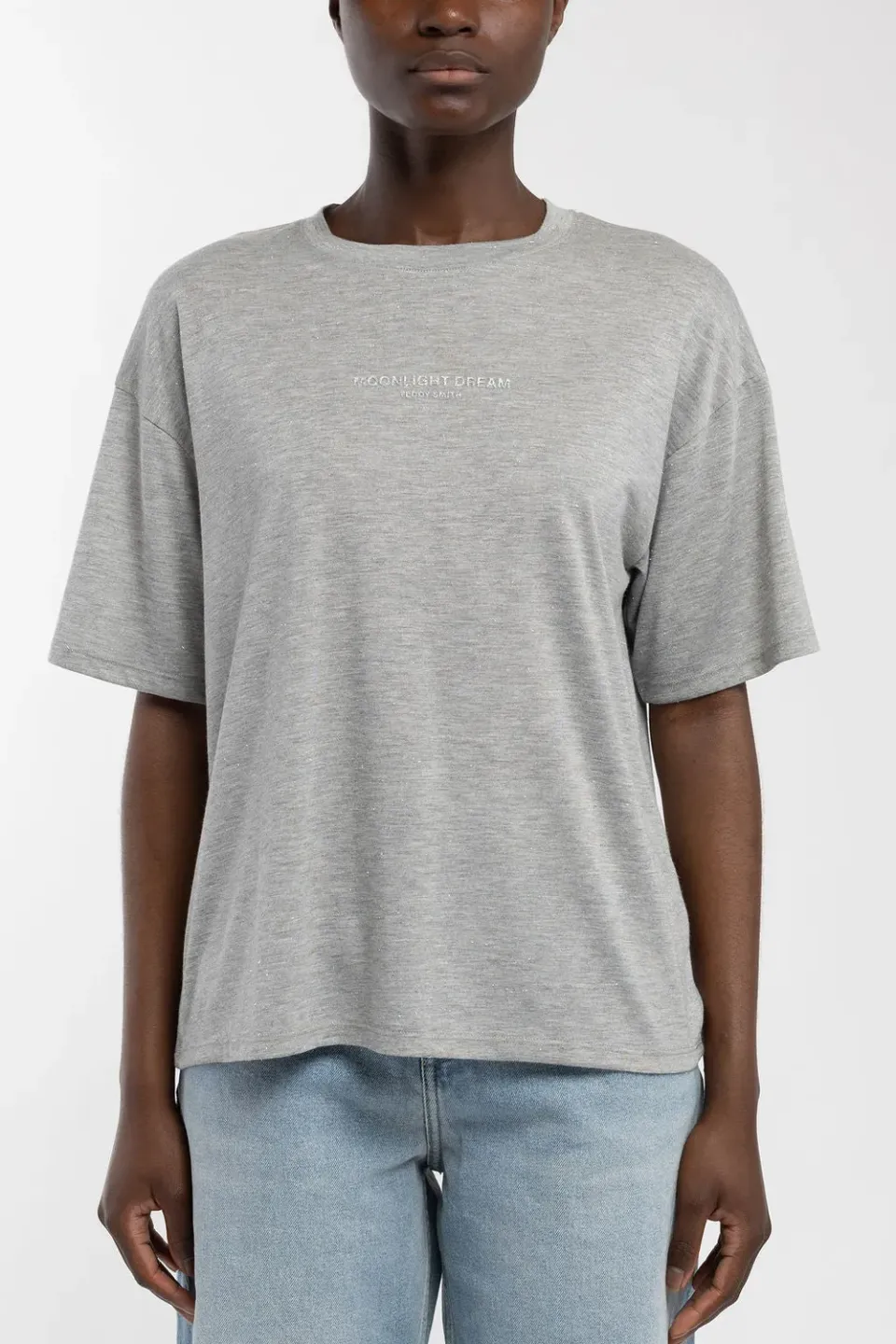 Teddy Smith T-Louane t-shirt donna grigio jersey lurex stampa